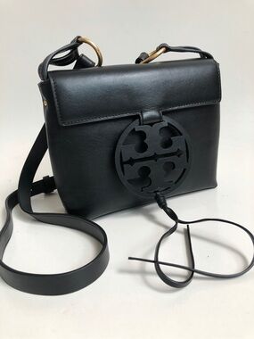 Tory Burch Black Leather Crossbody Bag with Logo Cutout